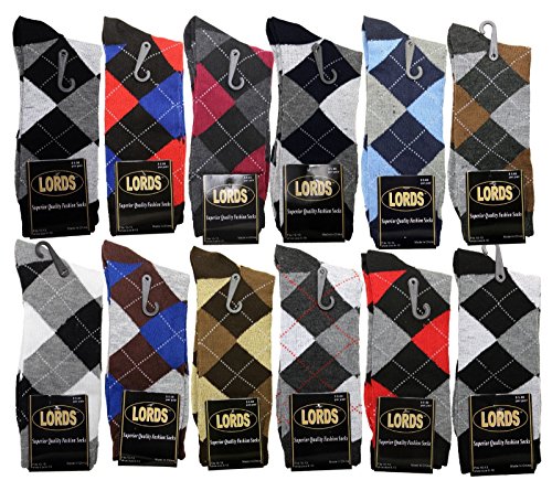 12 pairs lords mens argyle dress socks fashion casual cotton doze…