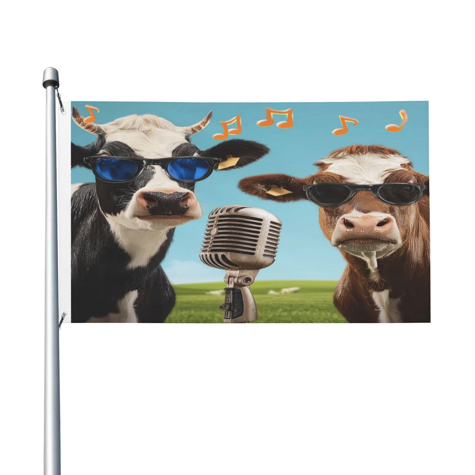 Ginfult Funny Cool Cows Music Notes Outdoor Flag 3x5 FT Double Sided Garden Flag Polyester Decorative Yard Flags for Patio Lawn Porch Balcony