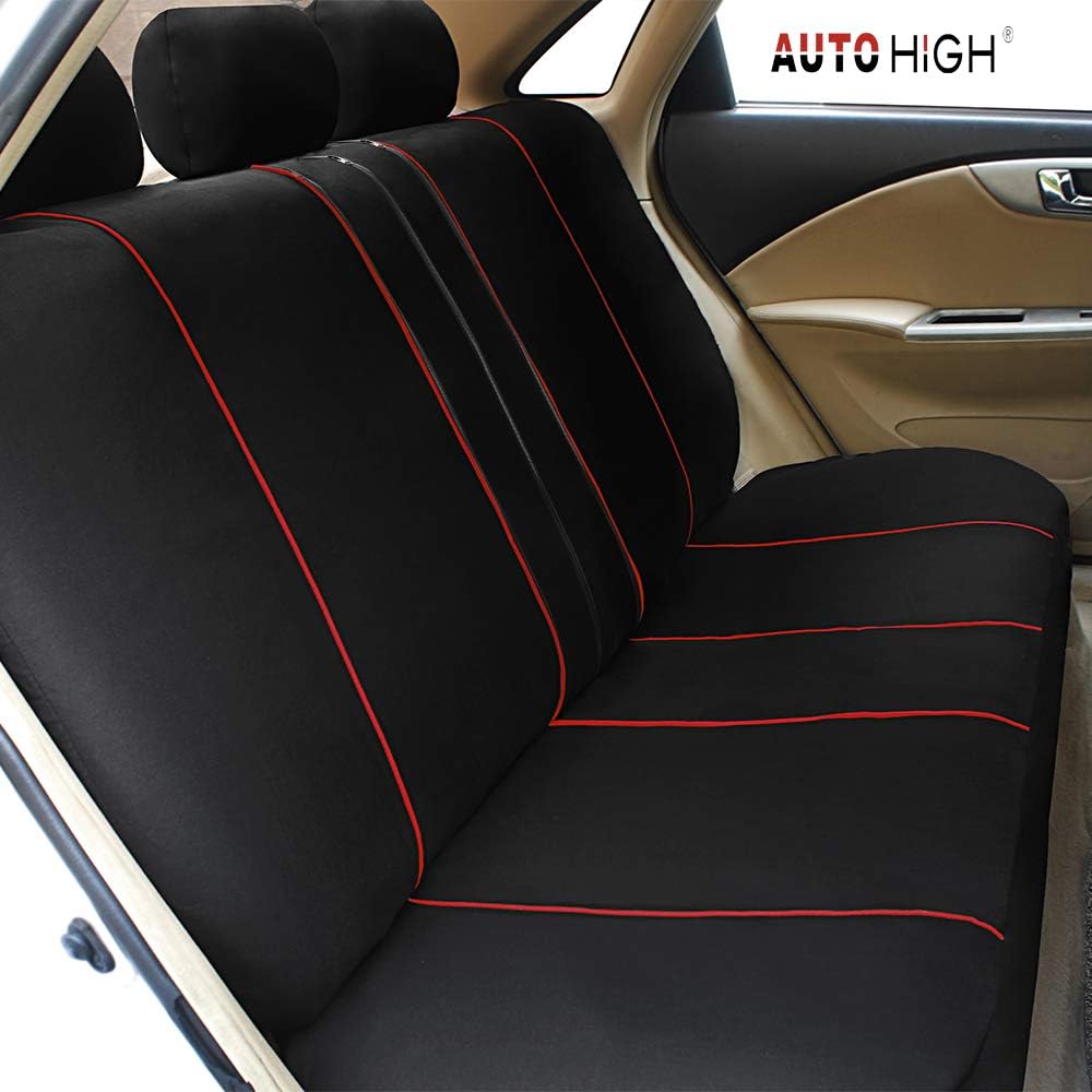 AUTO HIGH Car Seat Covers Full Set - Breathable Mesh Cloth Automotive Front and Back Seat Protect Covers - Fits Most Car Truck Van SUV, red & Black