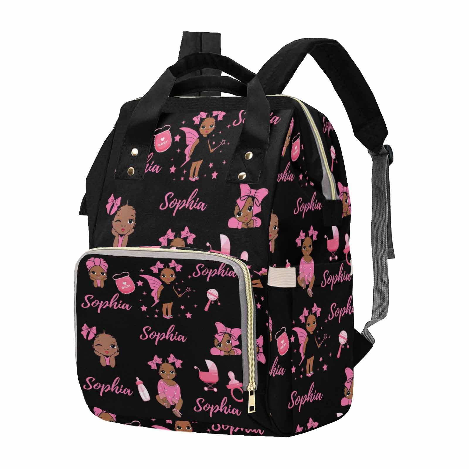 M YESCUSTOM Personalized Mommy Bag Customized Pink Princess Name Baby Diaper Bag Custom Nursing Bag Gift for Mom Shoulder Bag Backpack Casual Travel Daypack Bag for Shopping