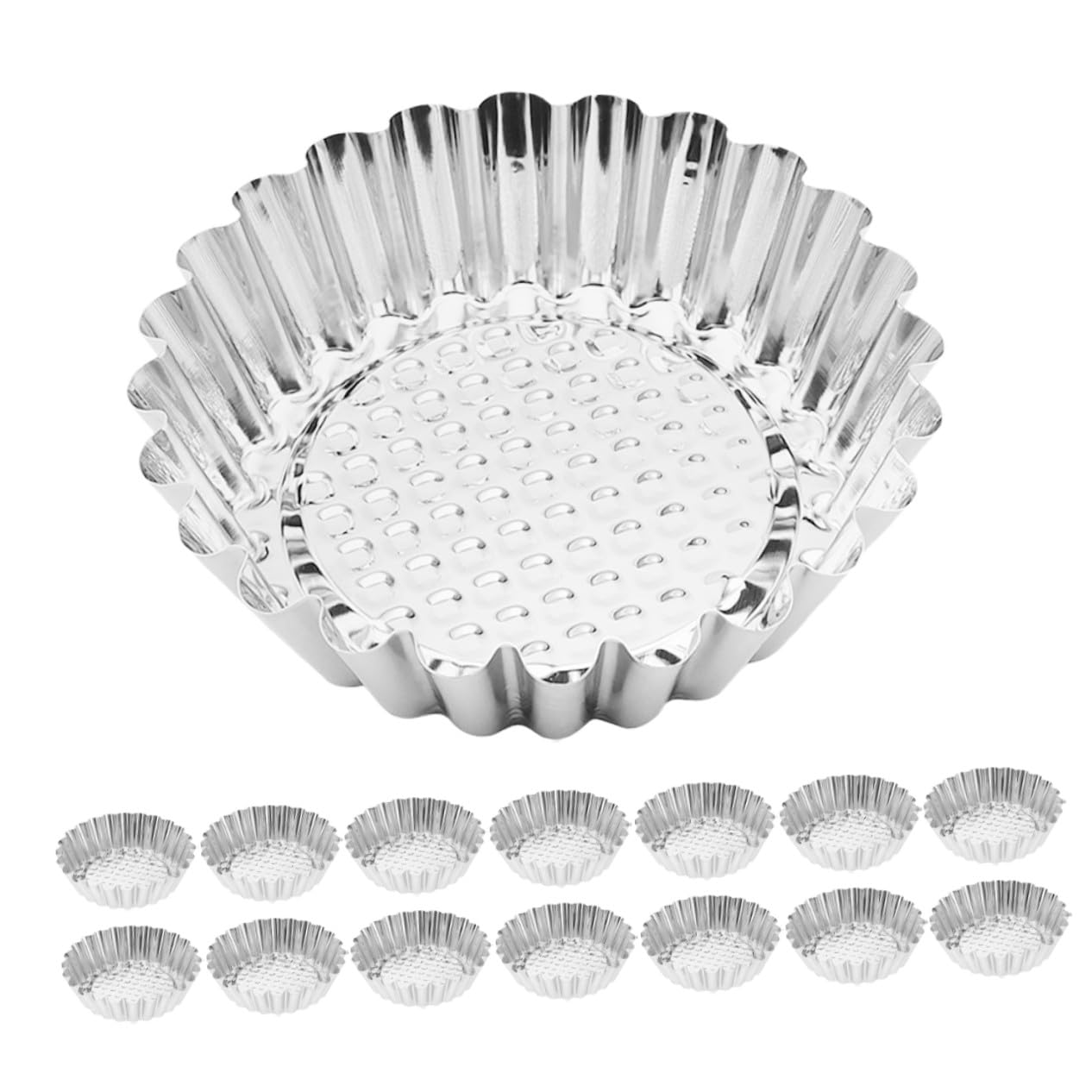 BESTYASH Moldes para Mini Tartaletas 30 Piezas de Acero Inoxidable | Borde Floral Ondulado, Color Plata, Uso Versátil en Horneado Comercial, Limpieza Sencilla y Desmolde Fácil