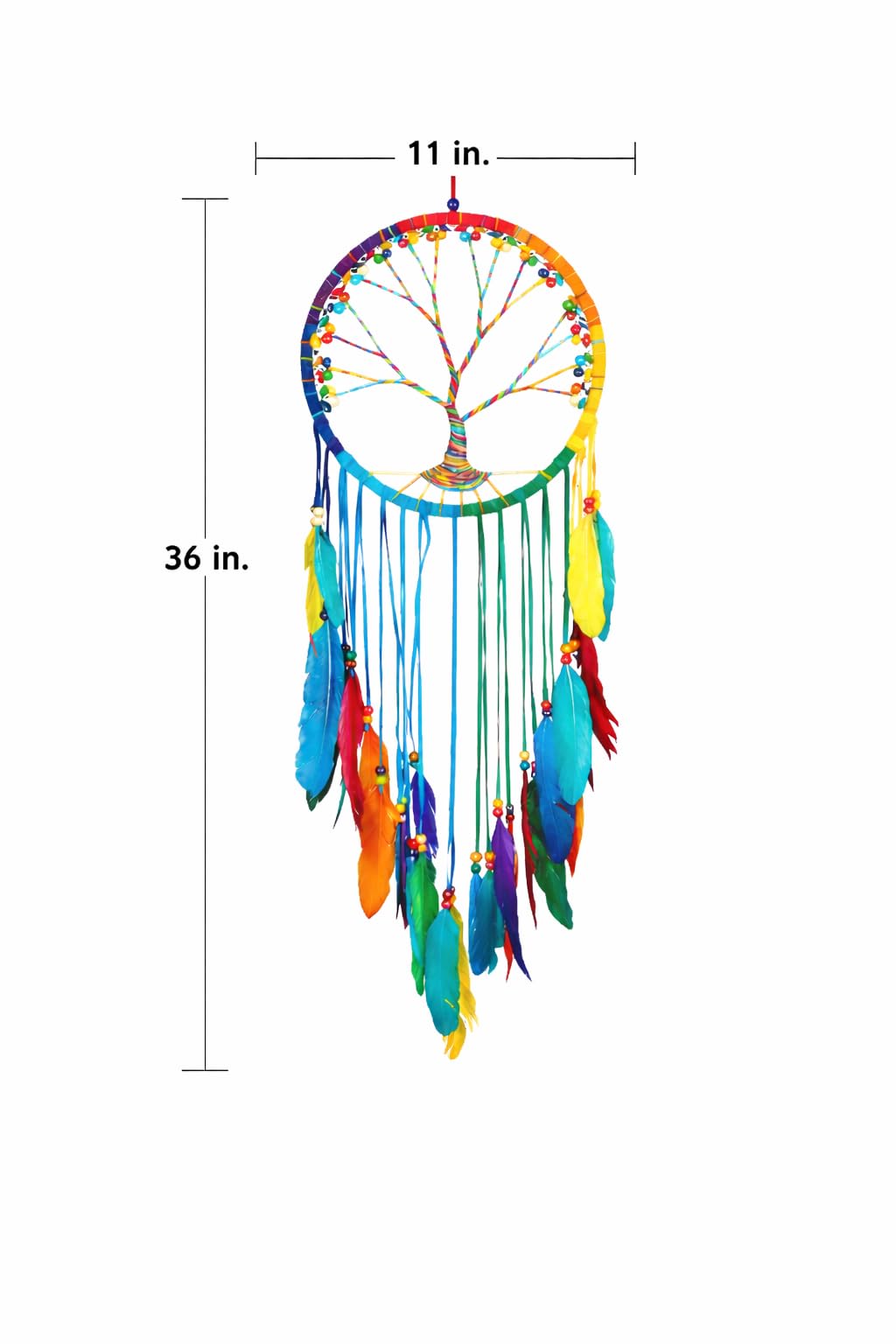 Unbekannt Oma Dream Catcher – Tree of Life Weiß Wildleder Traumfänger mit Federn & Holz Perlen – Groß Größe – 91,4 cm Lang x 27,9 cm Durchmesser Marke Beige