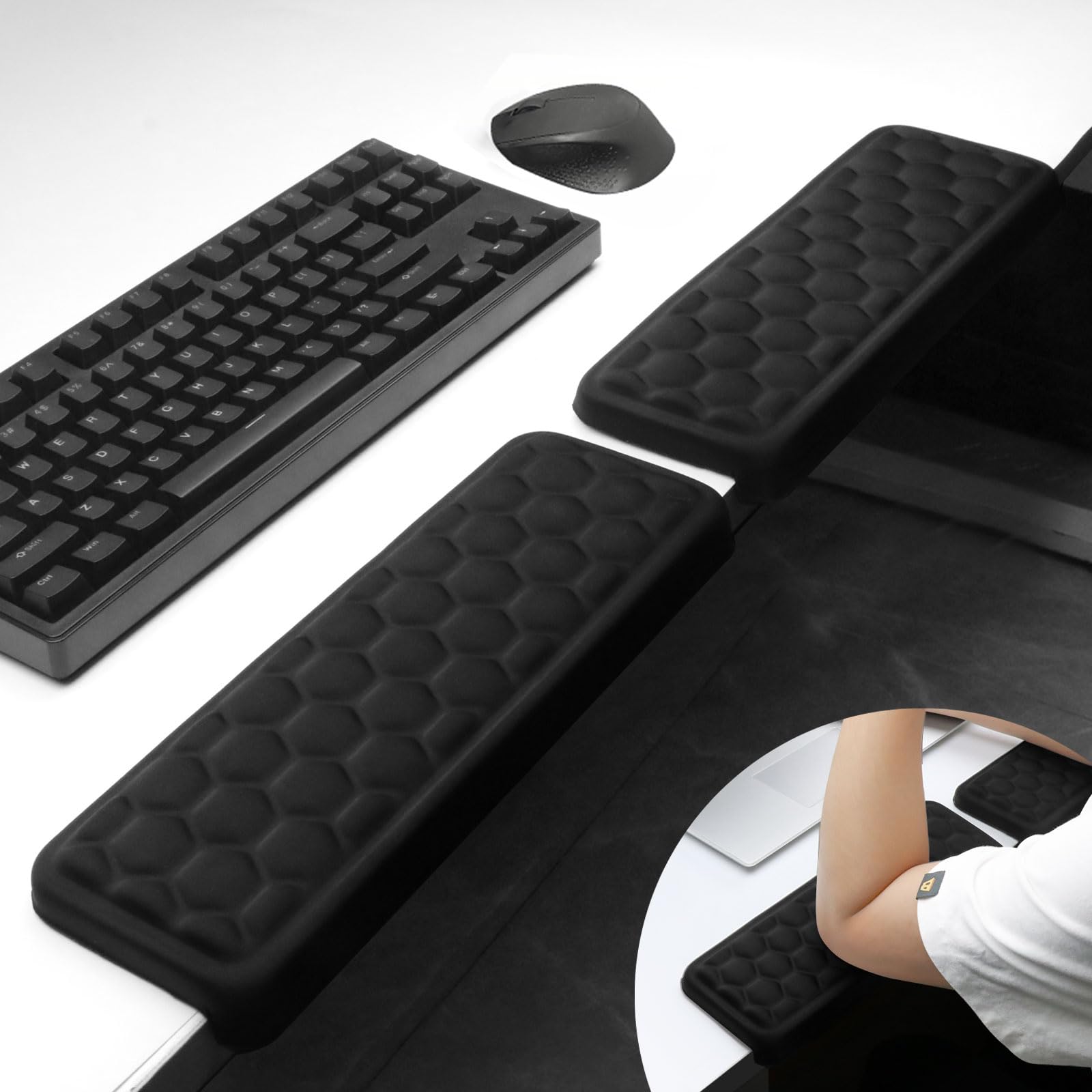 2 Pack L-Shaped Desk Elbow Pads Adjustable Spacing Soft Memory Foam with Non-Slip Base Ergonomic Desk Edge Cushion