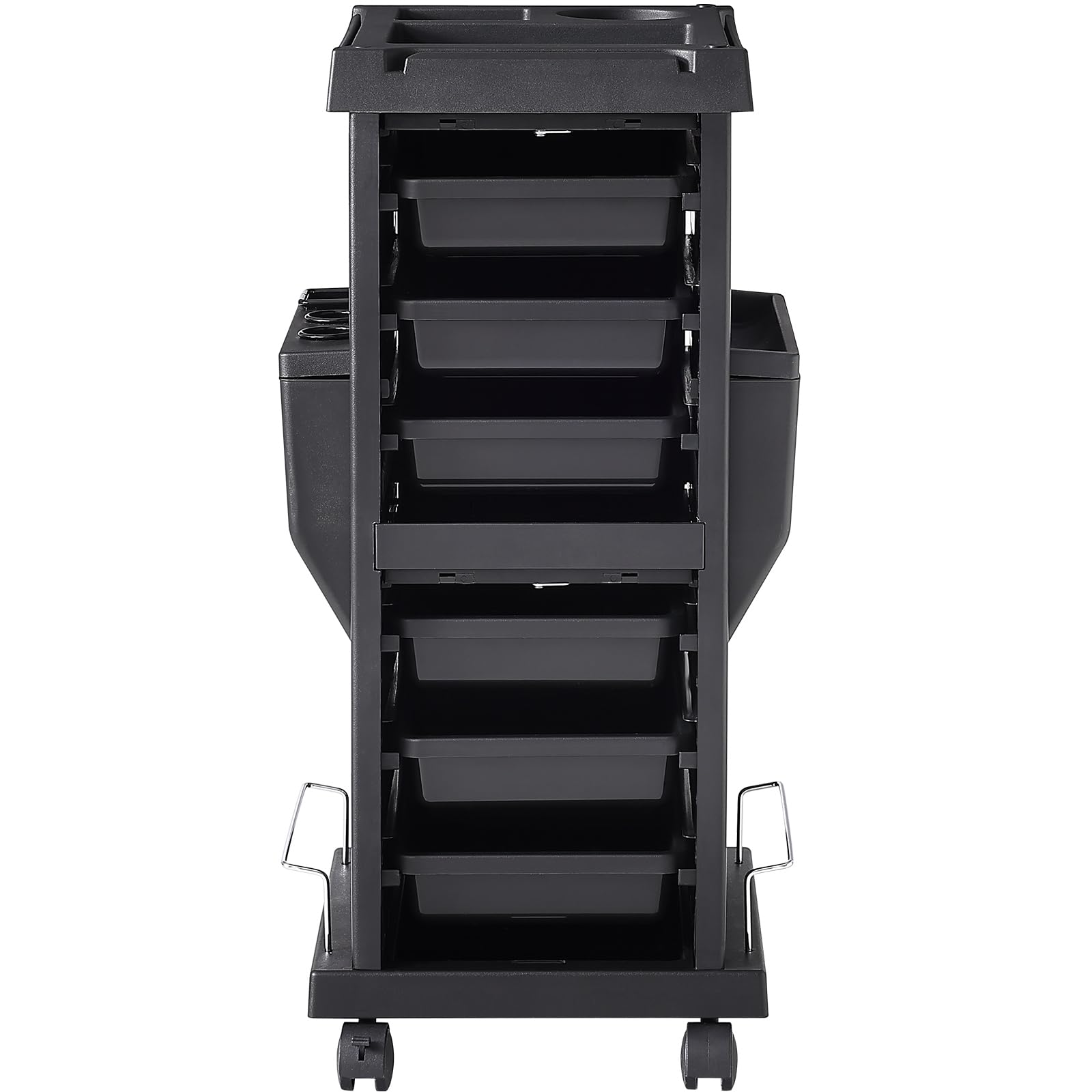 VEVOR Chariot organisateur de salon de coiffure, station sécurisée avec 6 plateaux amovibles et support d'appareils, chariot de barbier durable avec roulettes verrouillables