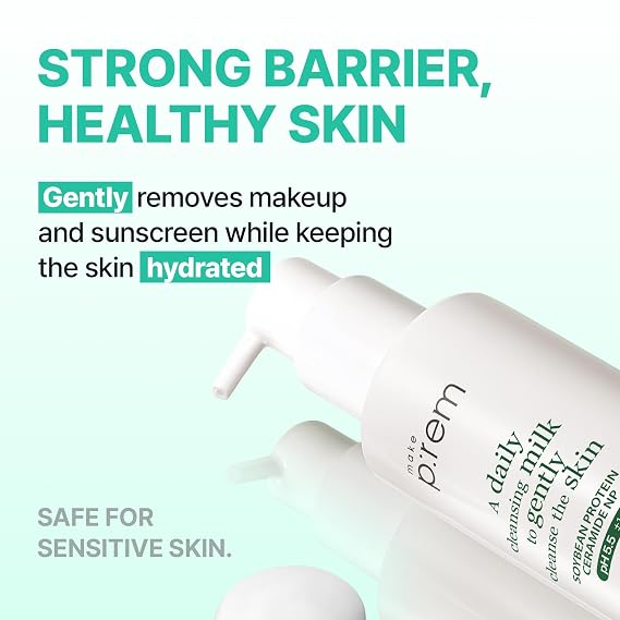MAKE P:REM Safe Me. Relief Moisture Cleansing Milk, Hydrating Face Wash, Gentle Milk Cleanser for Sensitive Skin with Soy Protein, Korean Face Wash, 16.90 fl.oz (500ml)