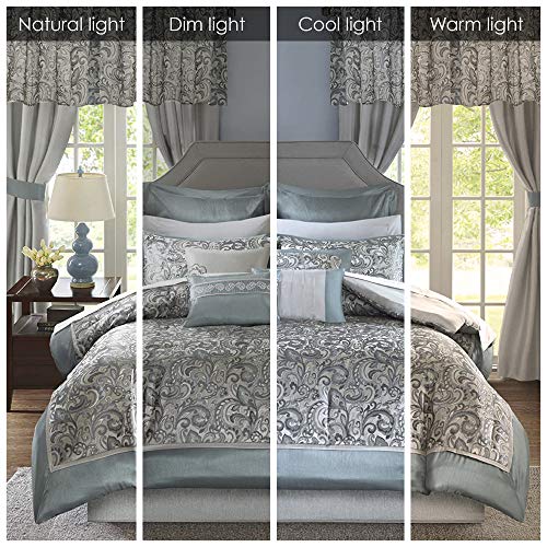 Madison Park 24 Piece Faux Silk Paisley Queen Comforter Set with Matching Curtains, Down Alternative Hypoallergenic - Teal, Queen (90 in x 90 in) - Image 2