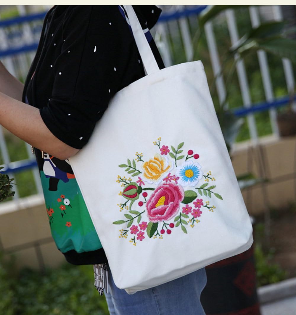 SacJkt Kit Per Ricamo, Kit Da Ricamo Per Borse In Tela Con Strumenti E Istruzionii, Kit Punto Croce Per Adulti Principianti E Amanti Del Ricamo( Beige