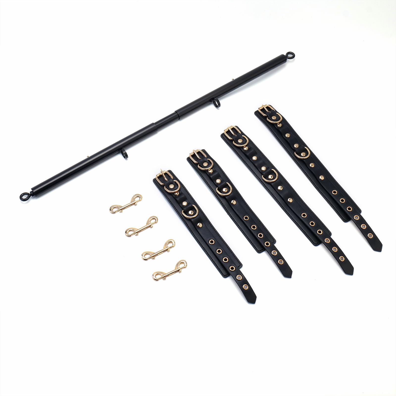 3 in 1 Heavy Duty Stainless Steel Expandable Black Spreader Bar with 4pcs PU Black-Gold Adjustable Straps,Workout Bar for Home Gym Training Bar,Portable Detachable Pilates Kit