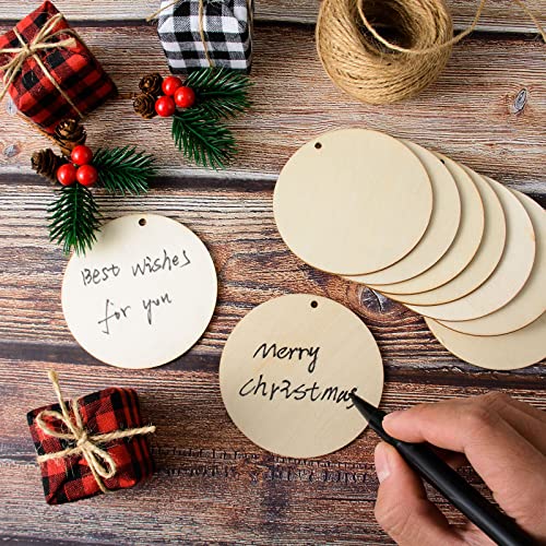 120 Pieces Unfinished Wooden Circles With Holes, 3 Inch Round Wooden Discs Slices For Crafts Blank Round Wood Cutouts Wooden Tags Ornaments For Sign Gift Tags Christmas Home Party Hanging Decoration #TOP3