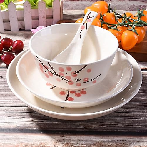 Miniatura 2 de Juego de vajilla de 4 piezas, platos, plato, cuenco, cuchara, juego de vajilla japonesa pintado a mano rojo