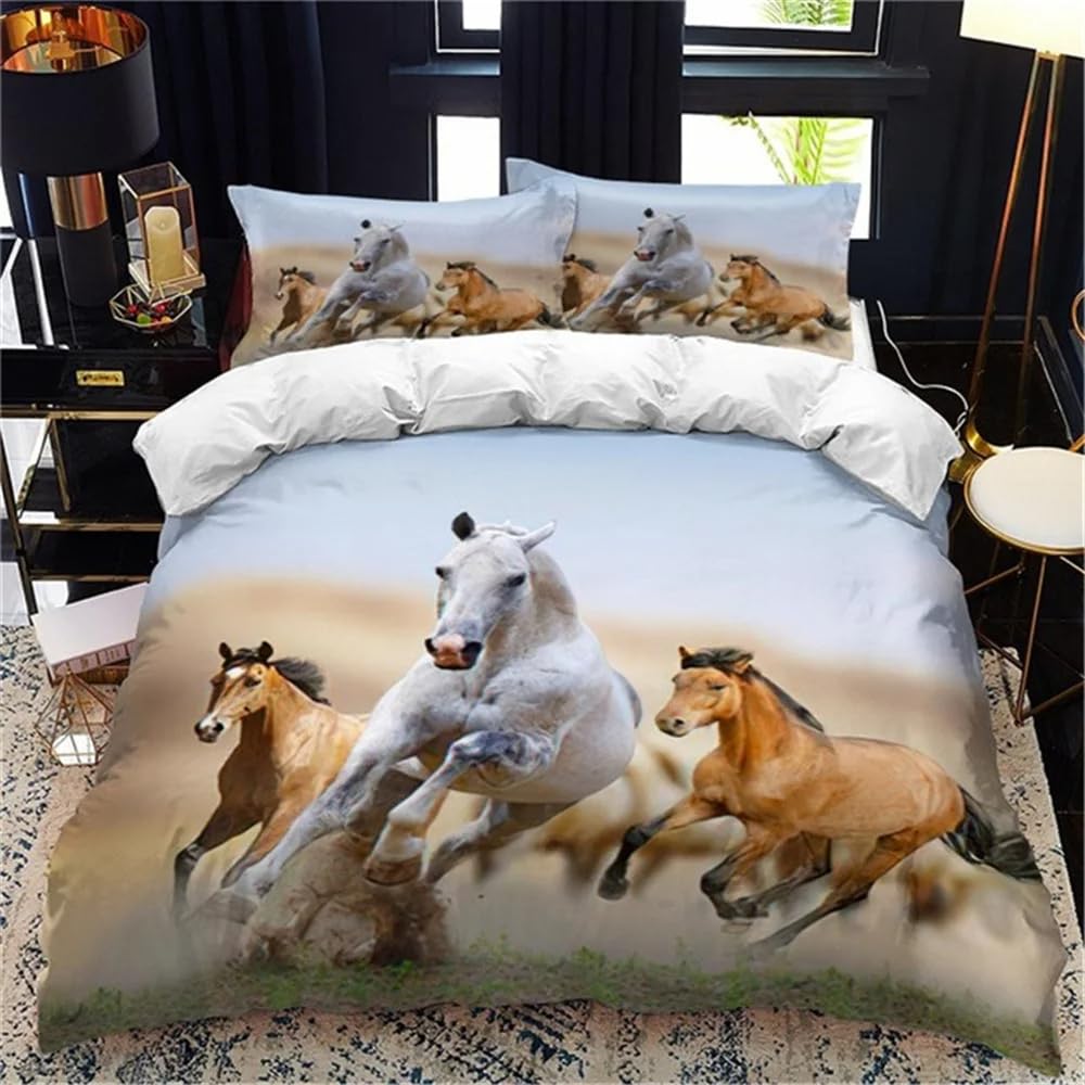 Housse de couette 2 personnes 220x240 cheval avec taies d'oreiller 65x65
