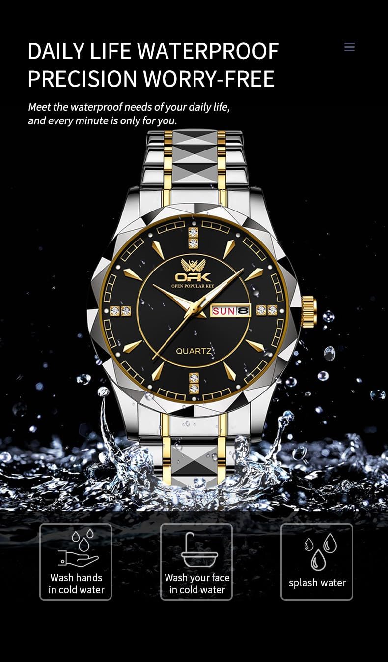 OPK Men's Wrist Watch Analog Stainless Steel Business Dress 41mm Large Dial Men Watch Waterproof Luminous Calendar Luxury Casual Watches for Men