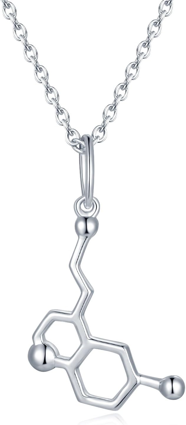 Sterling Silver 925 Serotonin Dopamine Molecule Chemical Structure Minimalist Pendant Necklace (40cm) Women Jewellery Gift
