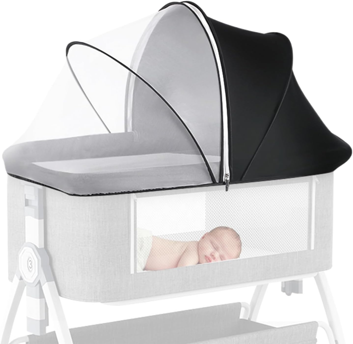 Bassinet Cover, Breathable Bassinet Mesh Shield, Stroller Net Cover, Adjustable Strap System, Sturdy and Stylish Design, 100cm, for Cribs, Car Seats & Baby Travel Gear