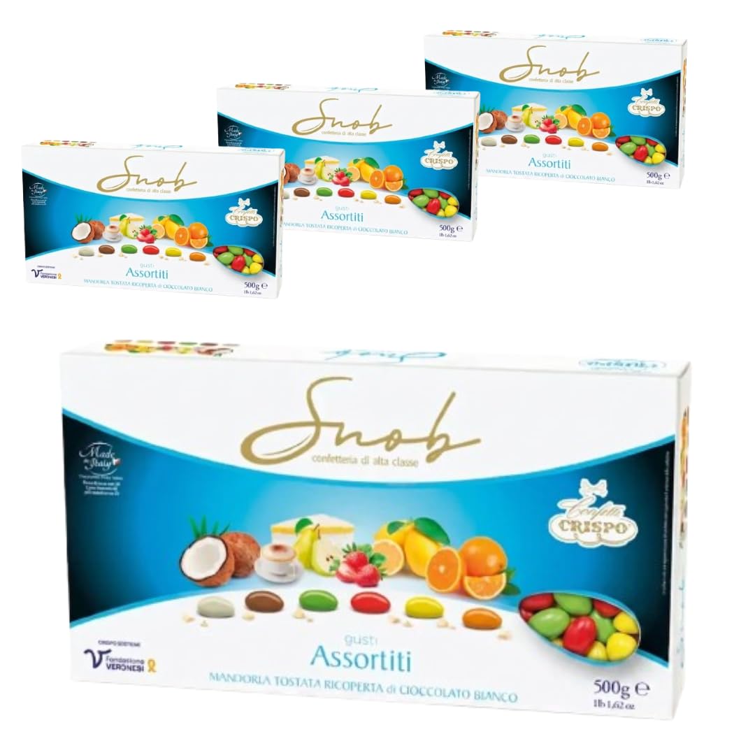 Confetti Snob Crispo 2 Kg, Gusti Assorititi con Mandorla Tostata Ricoperta di Cioccolato Bianco per Bomboniera Confettata Matrimonio Comunione - 2000 Grammi