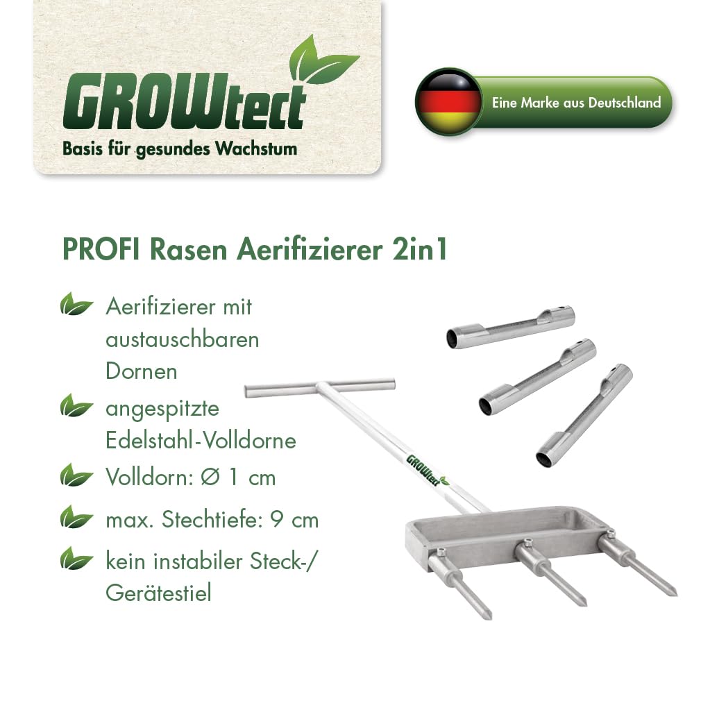 PRO Aerifizierer 2in1 – Profi Aerifizierer für Garten- und Landschaftsbau, Sportplatzpflege und Greenkeeper – mit austauschbaren Hohl- und Volldornen (ohne mehrteiligen Steckstiel)