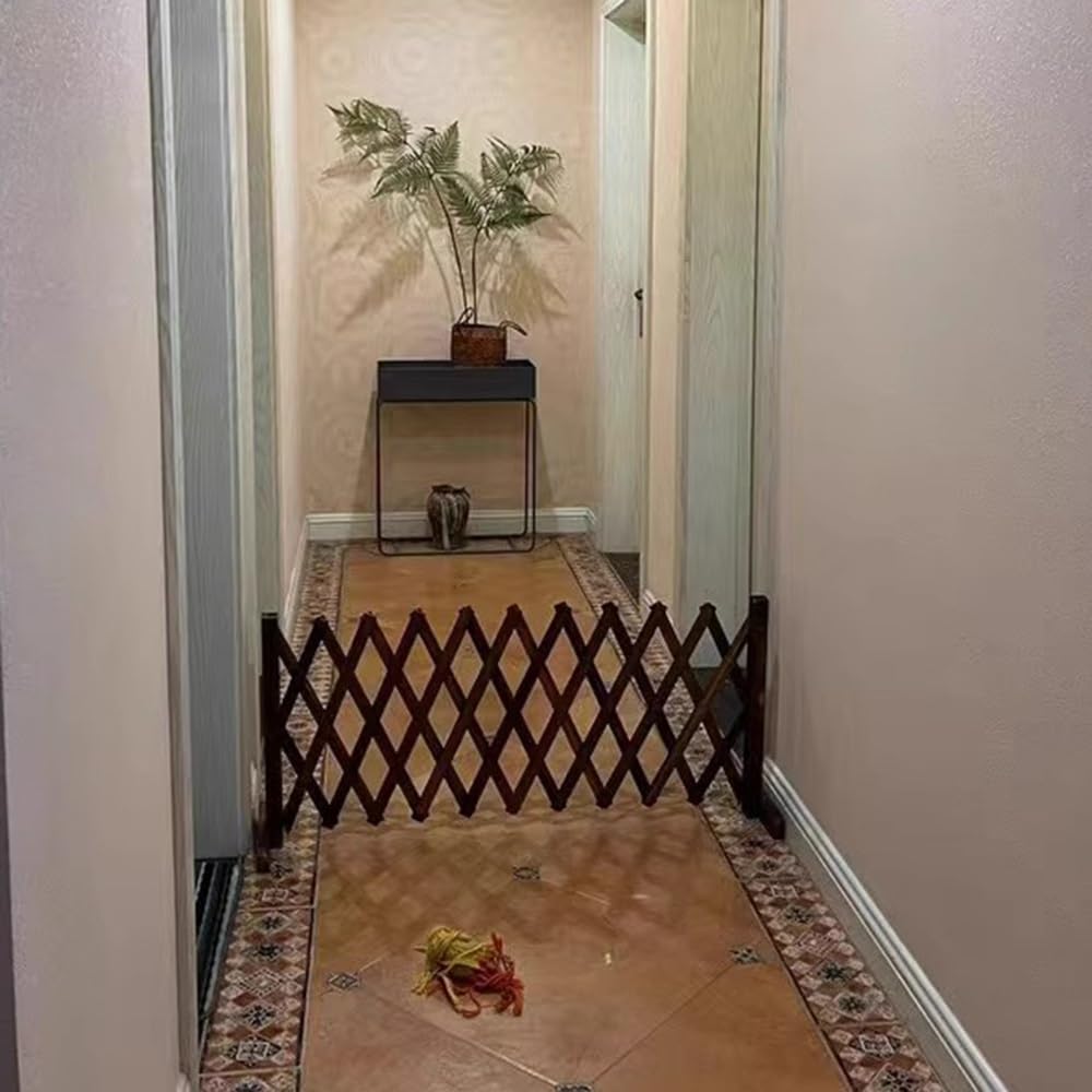 Recinzione da giardino in legno, staccionata espandibile, autoportante, divisorio decorativo per esterni, con base, per cortile (marrone, 32 ~ 210 x 100 x 30 cm)