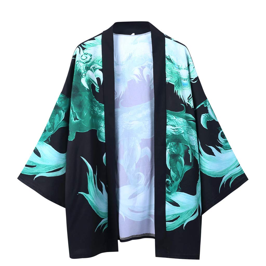 Duohropke Camiseta, Japonés Verano Hombres Japón Happi Kimono Haori Cardigan Primavera-Verano Chaqueta