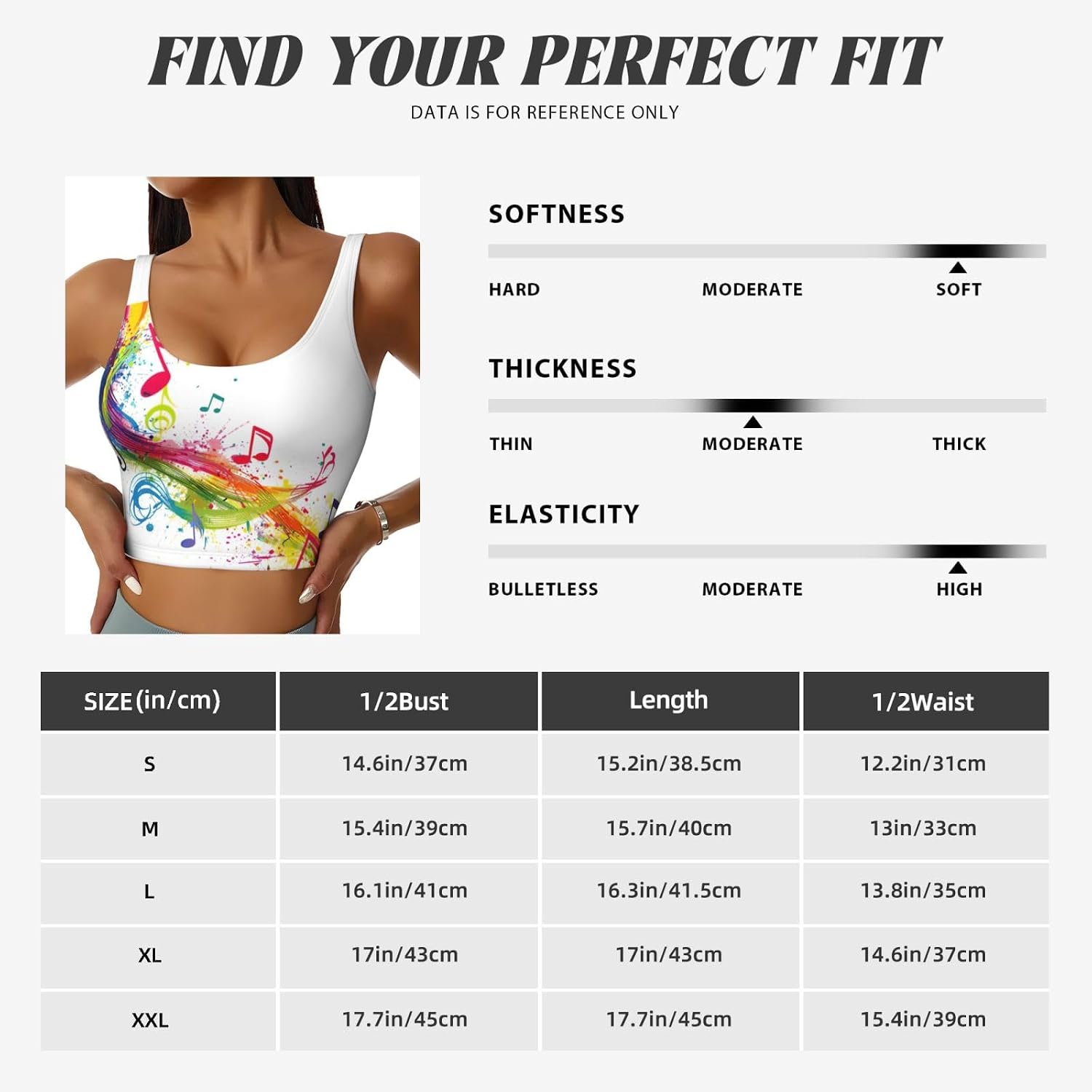 Colorful Music Notes Print High Impact Sports Bras,Longline Sports Bra,Perfect For Yoga,Running And Gym Workouts
