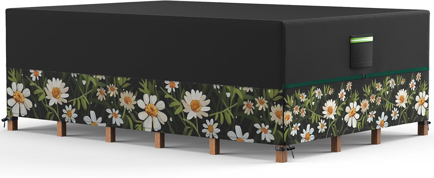 Patio Furniture Covers, Gorpche Outdoor Furniture Covers Waterproof, Tear-Resistant Patio Table and Chair Set Cover with Upgraded Fastener Windproof Buckle Straps, Heavy Duty, 90"L× 62"W×28"H, Floral