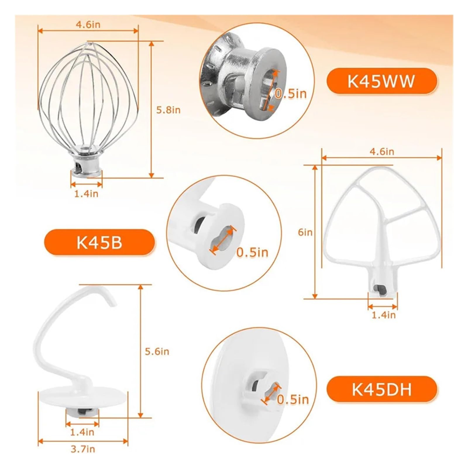 Set Di 3 Accessori For Impastatrice Planetaria: Frusta A Filo K45WW / Gancio For Impastare K45DH / Frusta For Mescolare K45B Con Rivestimento In Gomma