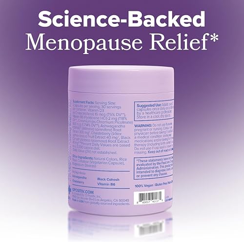 Miniatura 8 de O Positiv MENO Vitaminas para la menopausia  Suplemento de menopausia sin hormonas para mujeres  Cohosh negro y Ashwagandha KSM-66  Ayuda a aliviar