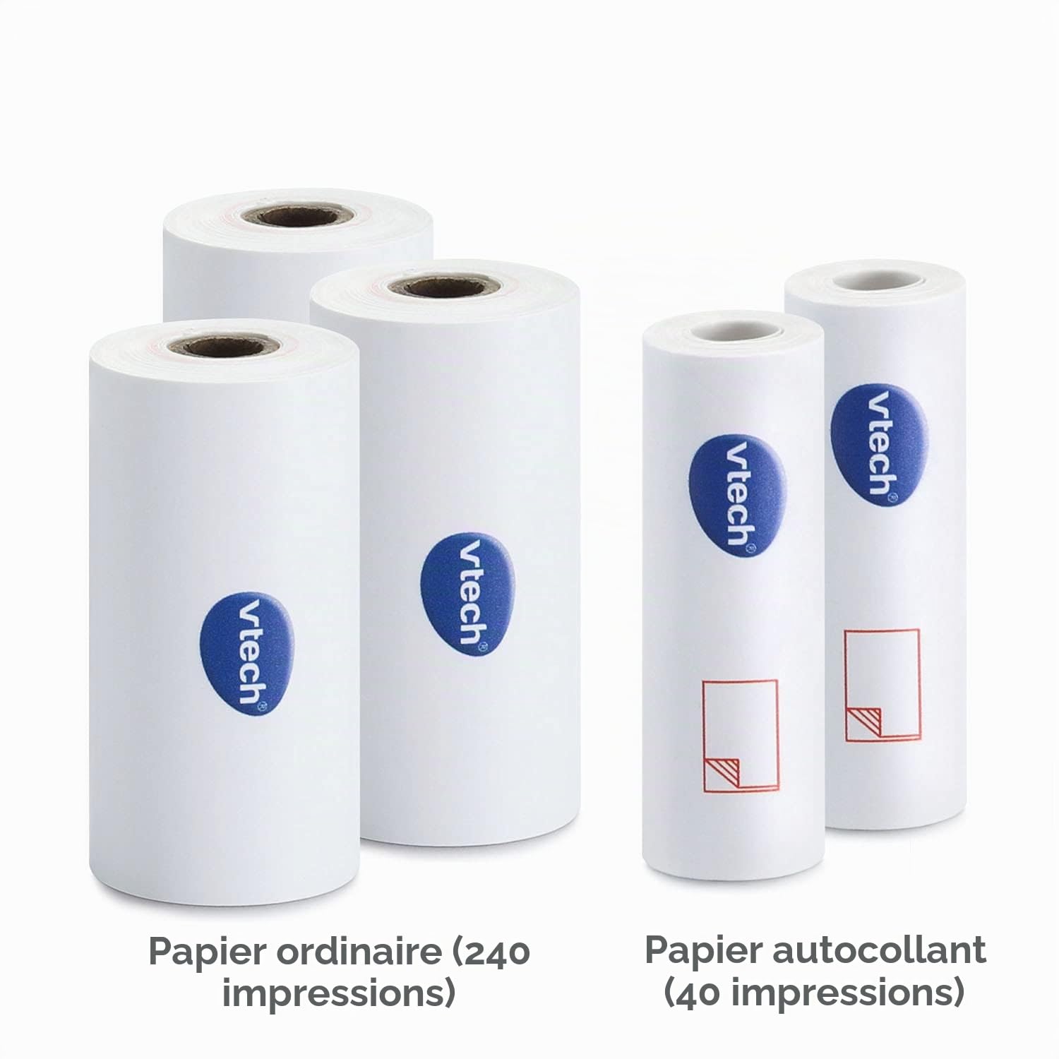VTech - KidiZoom Print Cam, Recharge Papier Thermique et Autocollant Blanc, Accessoire Appareil Photo Enfant à Impression Instantanée, Pack de 5 Bobines, Cadeau Enfant Dès 5 Ans - Contenu en Français