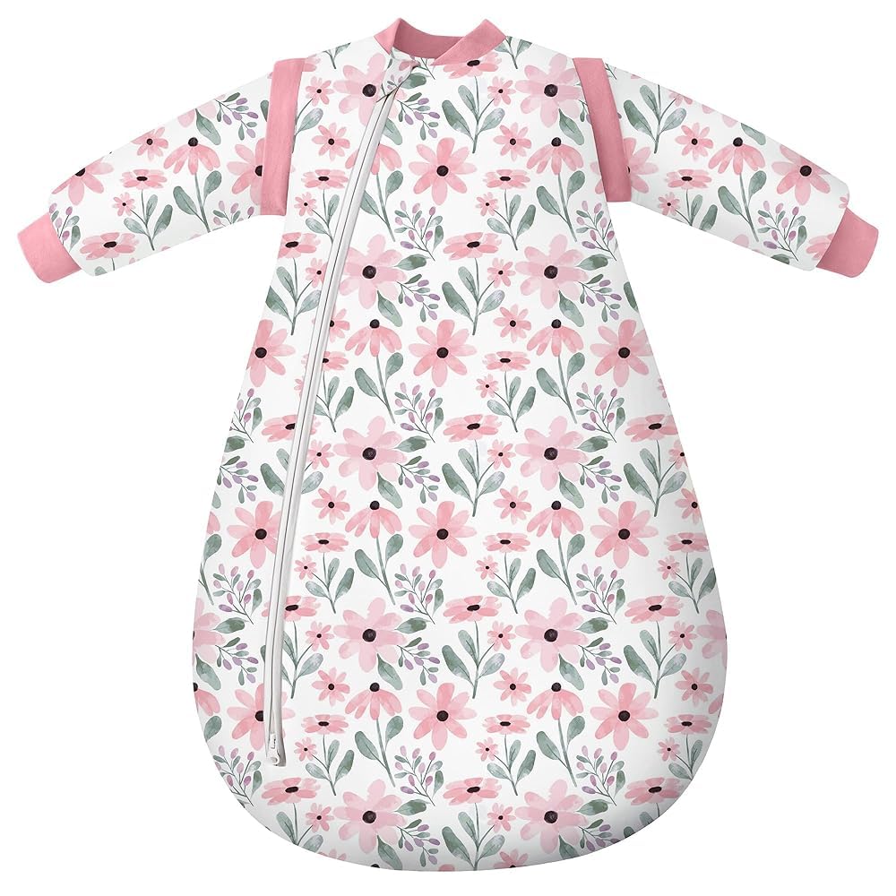 Yoofoss Baby Sleeping Bag 3.0 TOG - 0-6 Months Winter Sleeping Bag Baby with Removable Long Sleeves 100% Organic Cotton Sleep Sack Newborn Infant Toddler Floral — image 1