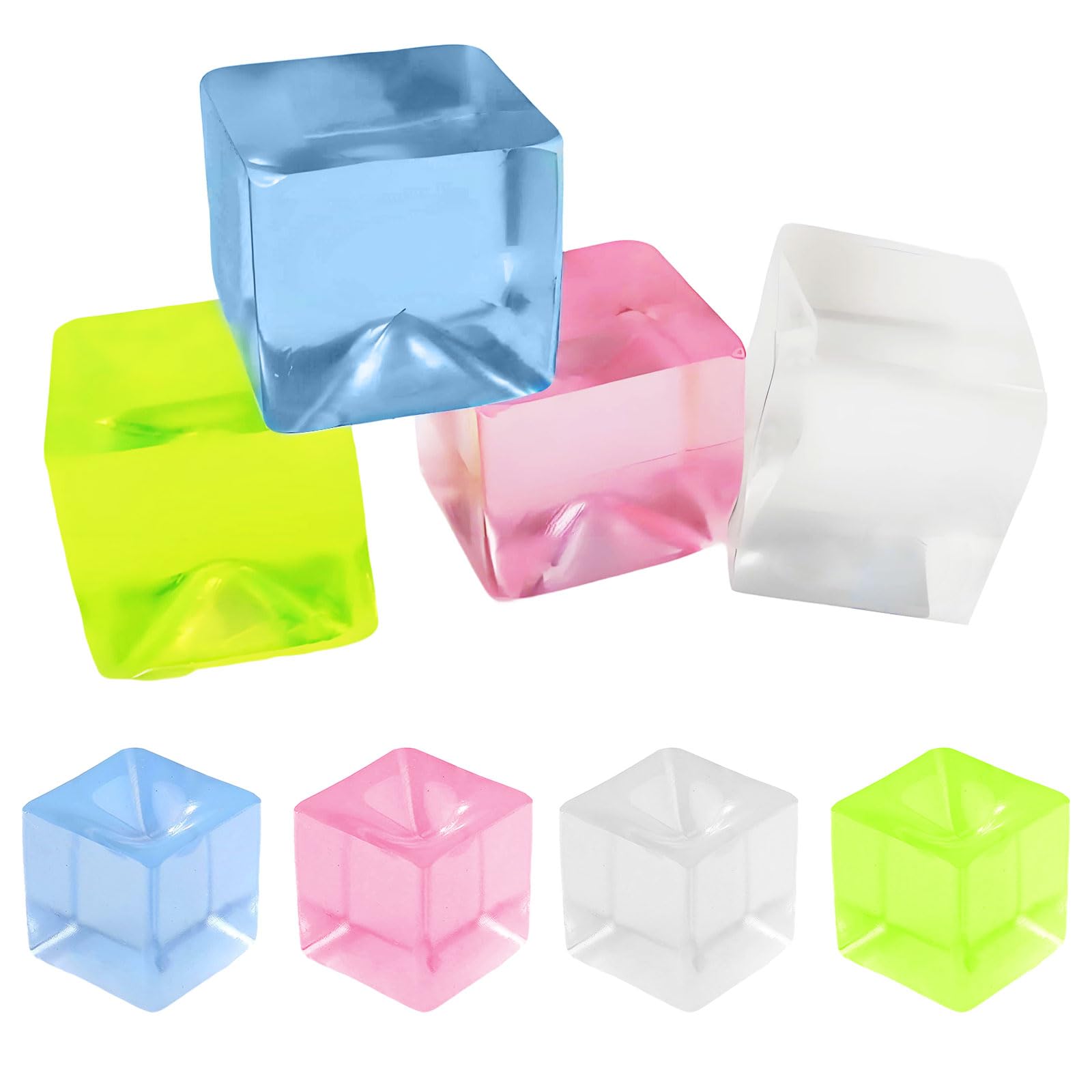 Pack De 4 Cubos Antiestrés Squishy De Hielo – Juguete Sensorial De TPR Suave, Multicolor – Ideal Para Aliviar El Estrés En Oficina Y Escuela