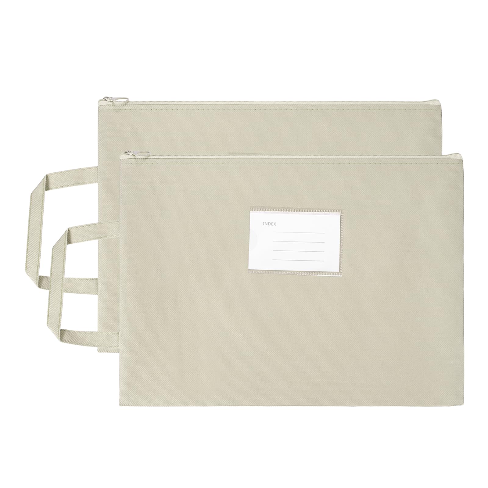PATIKIL 2 Pcs Mesh Zipper Pouch with Handle, A4 Oxford Fabric Zipper File Pouch Single-Layer Document Bag Storage for Office Travel Puzzles Books Shopping, Khaki (33.5cm x 24.5cm)