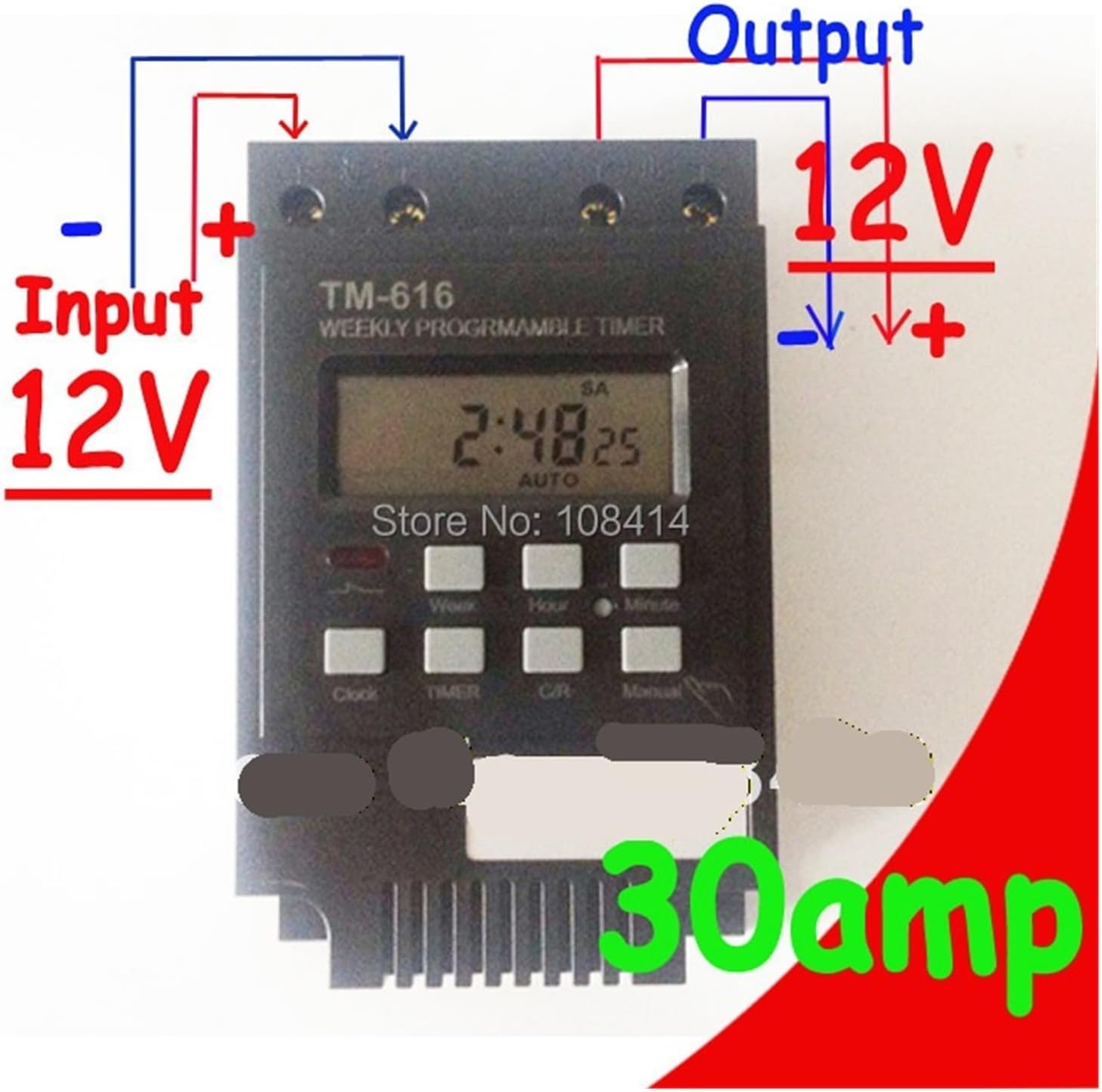 30amp Control Load Dc 12v Timer Switch 7 Days 17on/Off Programmable 24hrs Digital Time Relay