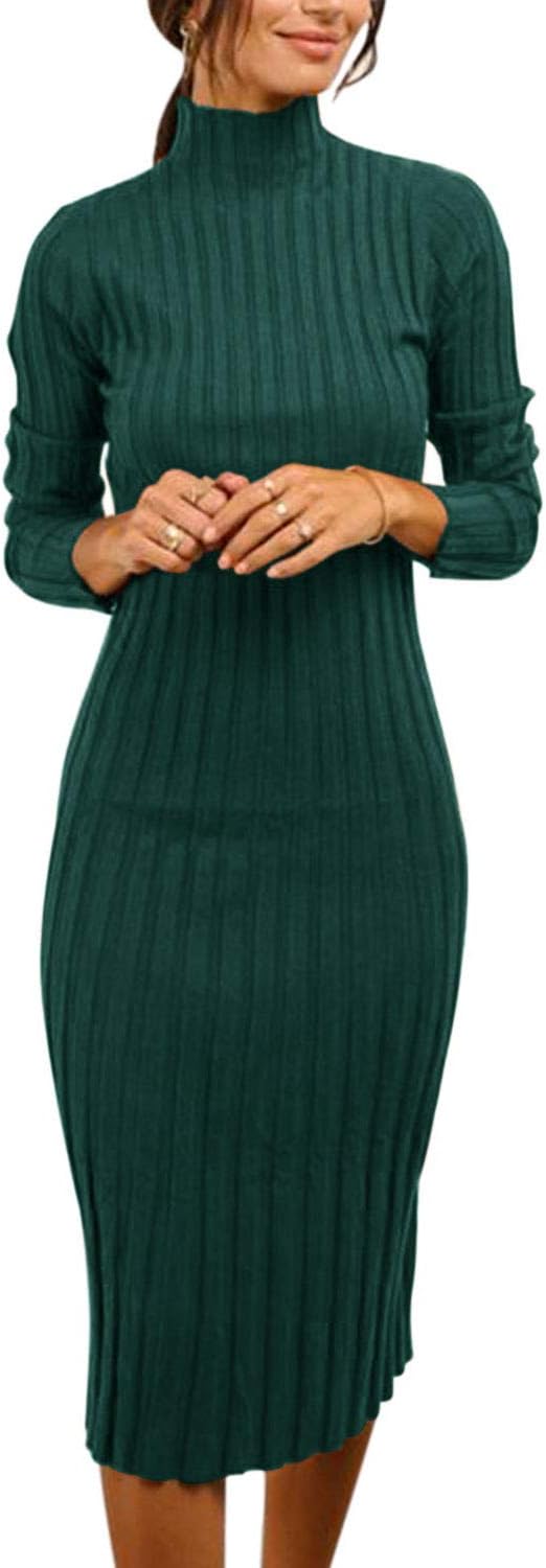 MEROKEETY Women's Long Sleeve Sweater Dress 2025 High Neck Slim Fit Ribbed Knit Midi Winter Dresses - Image 2
