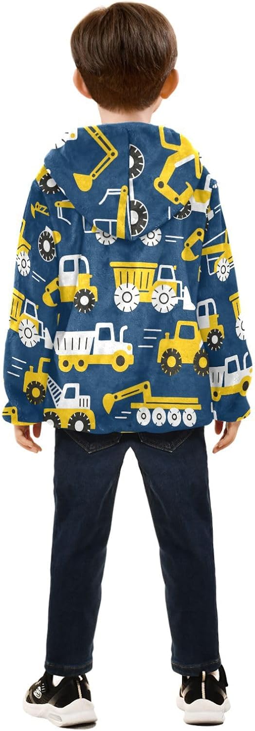Cartoon Cars Vehicle Dark Blue and Yellow Toddler Boy Fleece Jacket Outerwear Jackets Navy Blue Fall Baby Boy Clothes