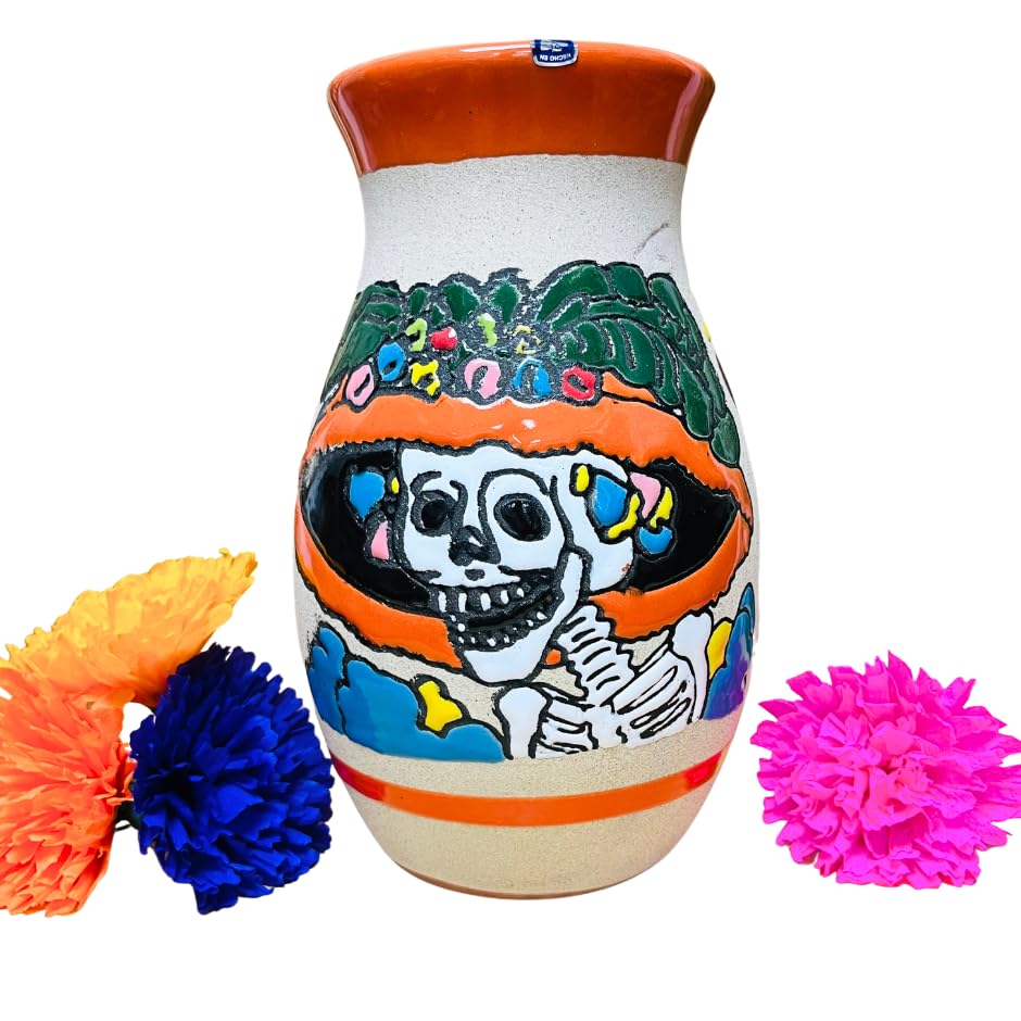 Miniatura 5 de Florero Catrina - Mexican Home Décor - Home Decor - Mexican Vases - Mexican Pottery - Mexican Decor - Guelaguetza Designs (Green Rim)