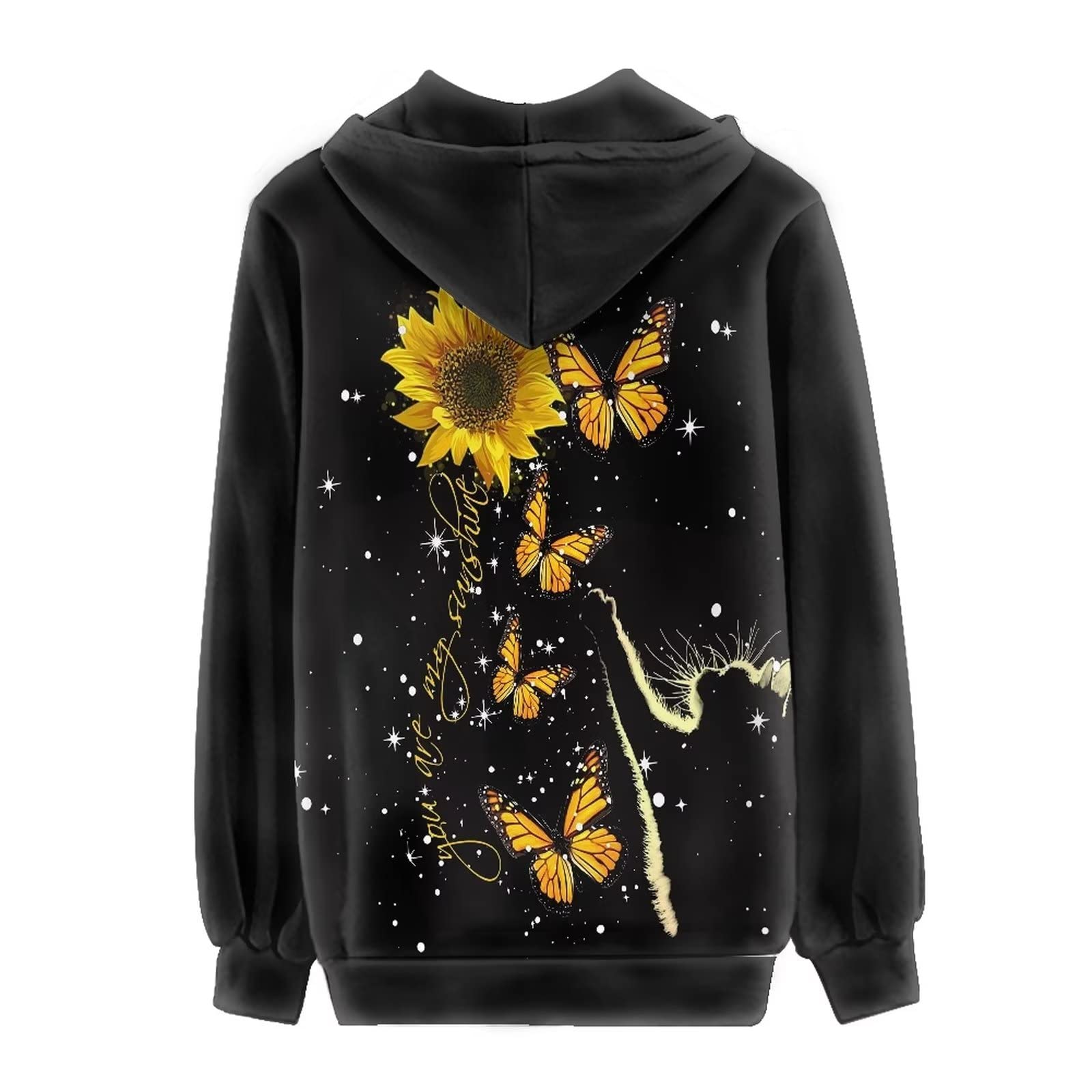 HUIACONG Damska bluza z kapturem zapinana na zamek błyskawiczny rozmiar XS-5XL nastolatki sweter, Motyl słonecznik gwieździsty kot, XL