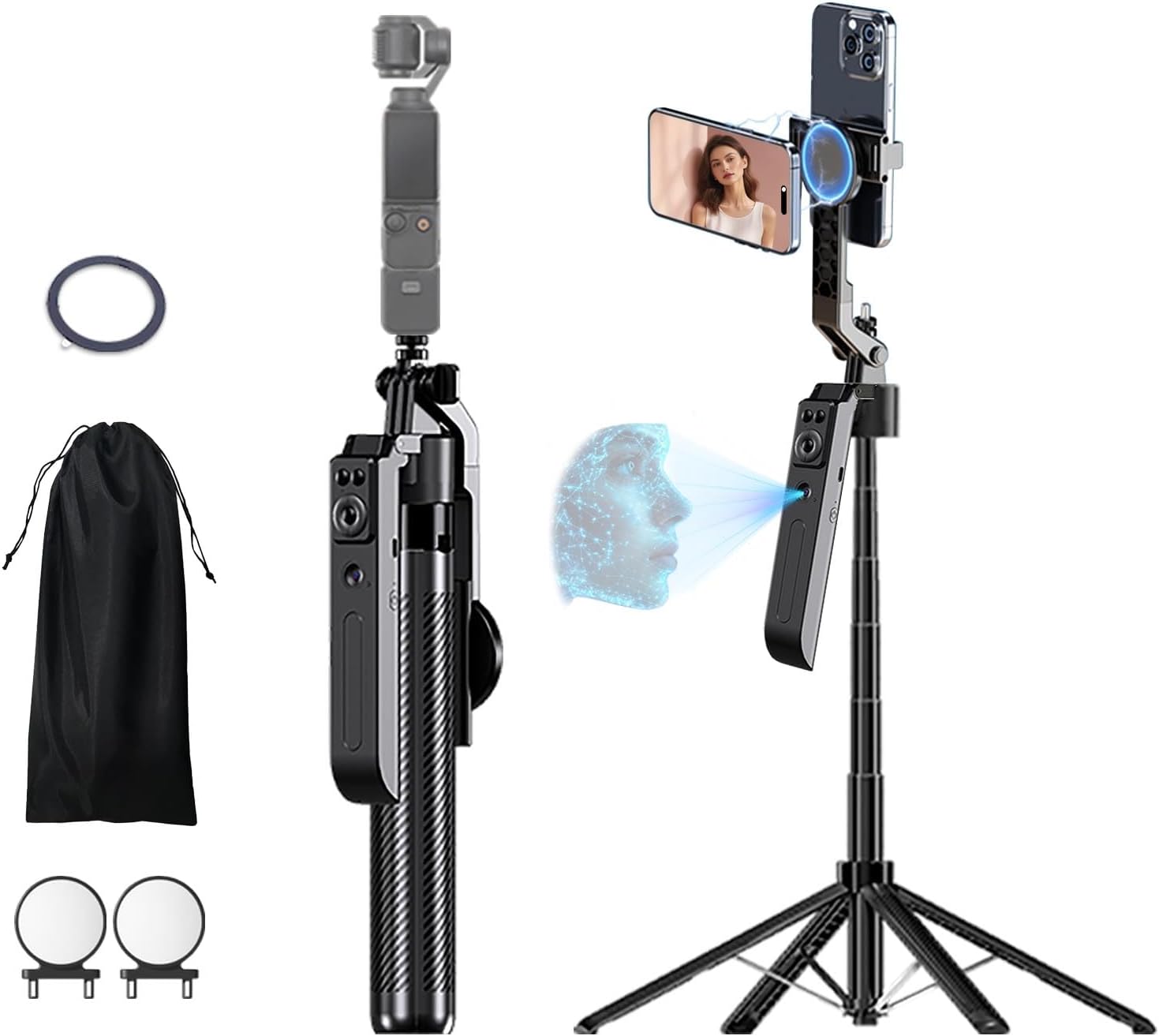 C12C AI Tracking Selfie Stick Tripod, Auto-Follow Magnetic Phone Mount for Vlog Live Video, 72" Extendable Bluetooth Remote Tripod Stand for iPhone Android, YouTube TikTok Streaming