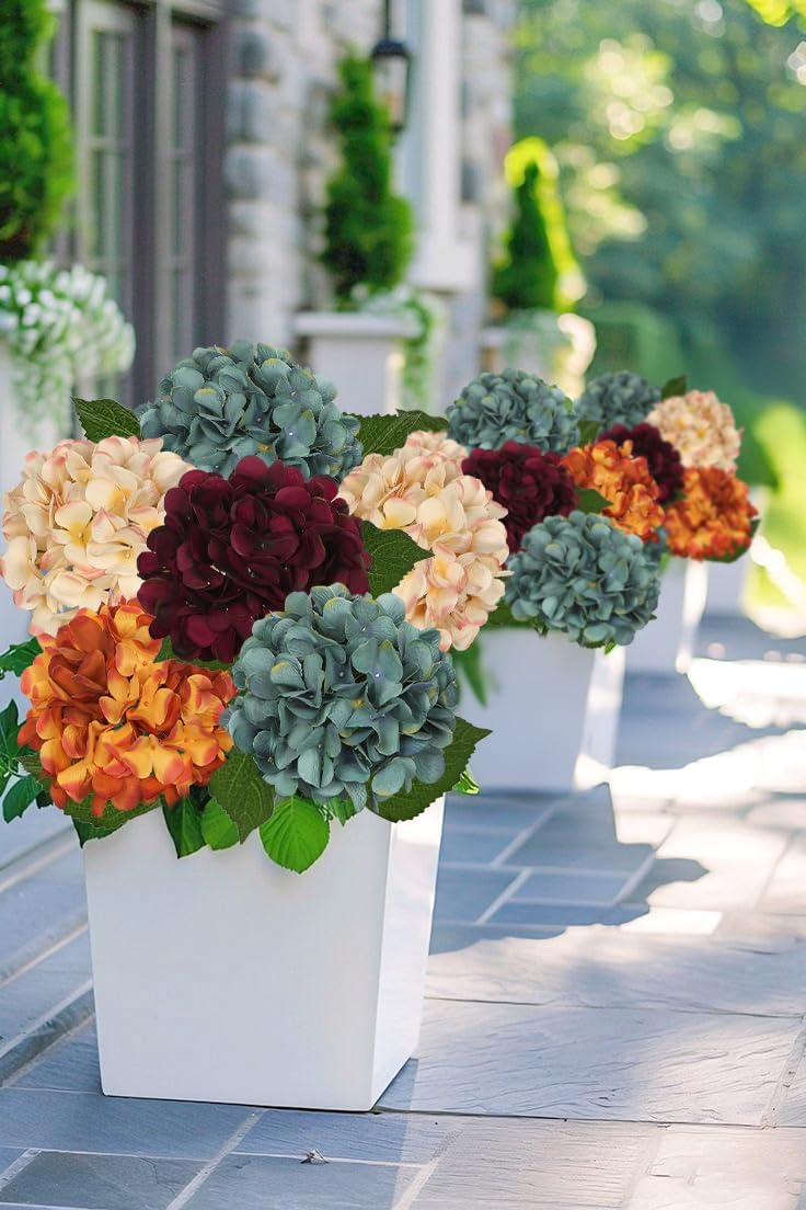 Hollyone 3Pcs Orange Hydrangea Artificial Flowers 28.7" Real Touch Large Faux Silk Hydrangeas Flowers with Stems Fake Flower for Home Wedding Floral Arrangement Centerpiece Table Vase Fall Decor