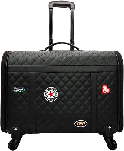 Cochecito de mascotas con ruedas, transportador de viaje, diseñado para perros y gatos, cachorros, cómodo y con forro extra espacioso (negro)