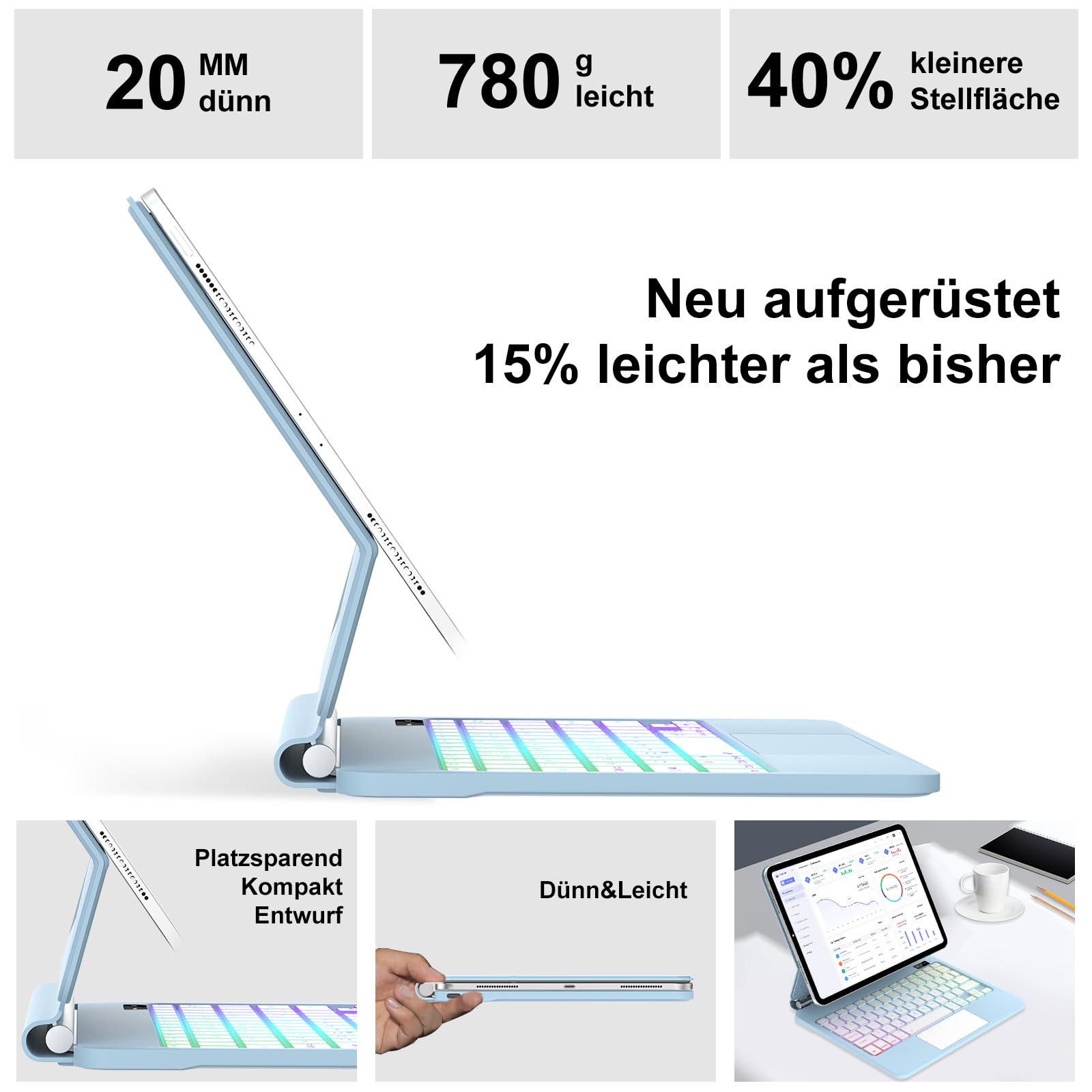 IVEOPPE Magic Keyboard iPad Air 13 M3 2025/ M2 2024, Freischwebendes Stand Design, Beleuchtete Multi-Touch Trackpad Hülle Tastatur für iPad Pro 12.9 / Air 13 Zoll M3/M2, Blau IVEOPPE Magic Keyboard iPad Air 13 M3 2025/ M2 2024, Freischwebendes Stand Design, Beleuchtete Multi-Touch Trackpad Hülle Tastatur für iPad Pro 12.9 / Air 13 Zoll M3/M2, Blau