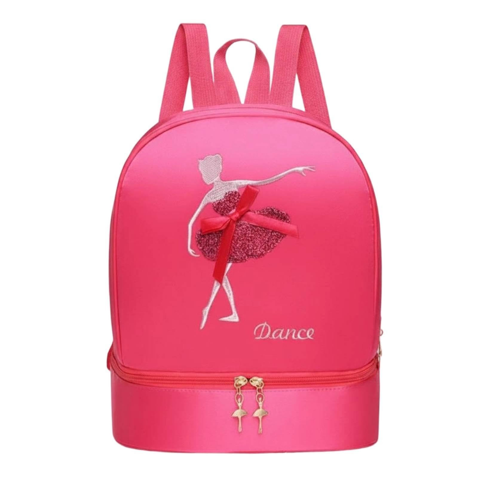 Dance Bag Shoe Compartment Large Capacity Girls Ballet Backpack Sequin Design Princess Dance Bag for Kids, Young Children Rose Red Embroidered Dancer-image-22