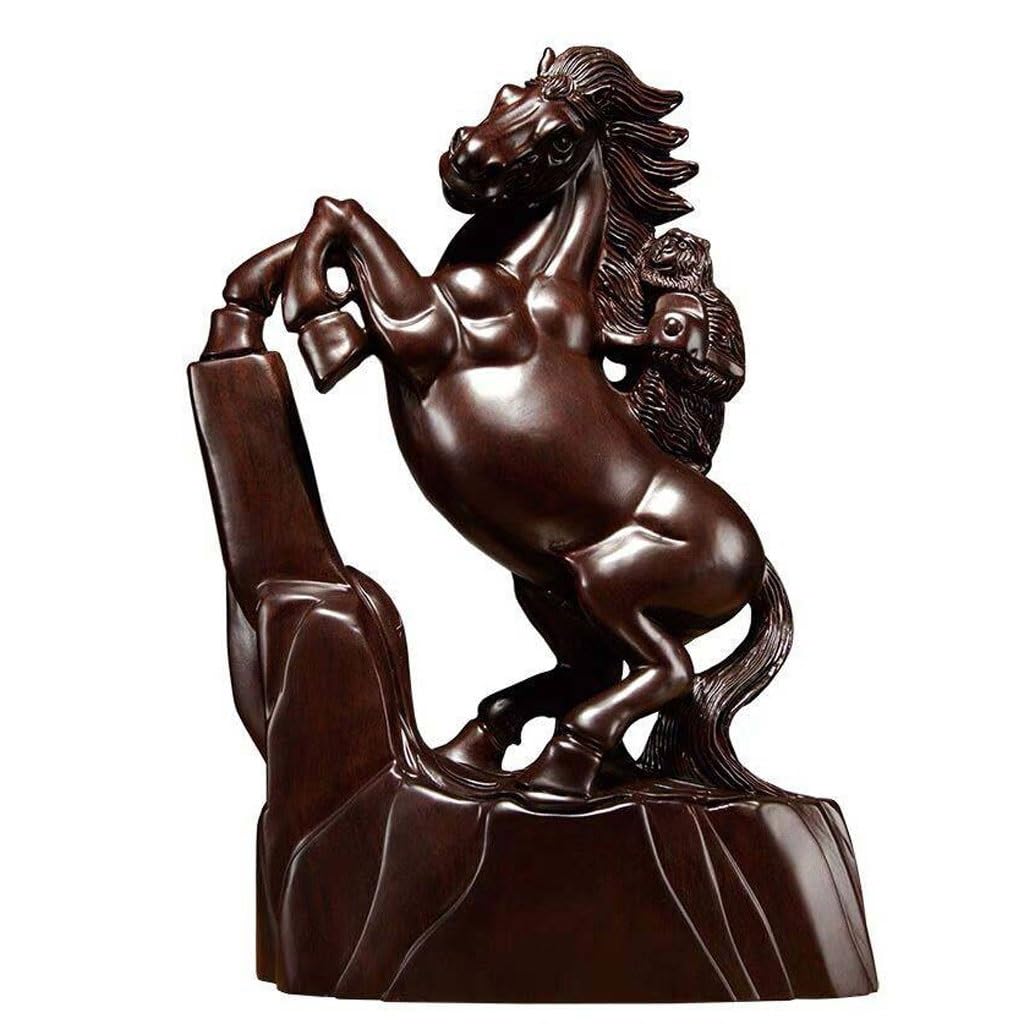 ATREDESES Office Decor Wooden Carving Horse Ornament Solid Wood Horse Carving Home Office Mahogany Crafts Home Decor