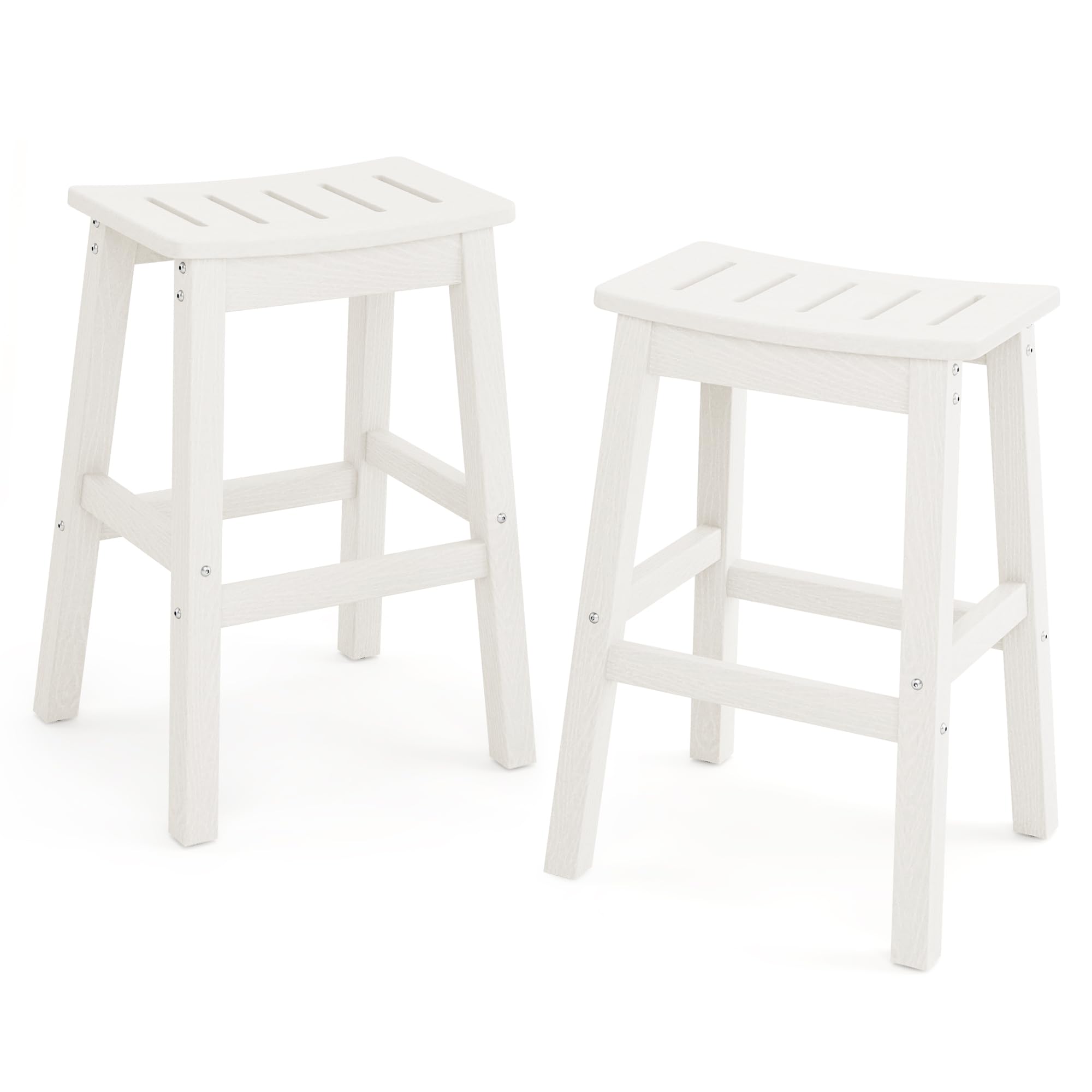 Homenjoy Outdoor Bar Stools Set of 2, 25" HDPE Counter Height Bar Stools, All Weather Resistant Patio Bar Stools for Balcony, Backyard, White