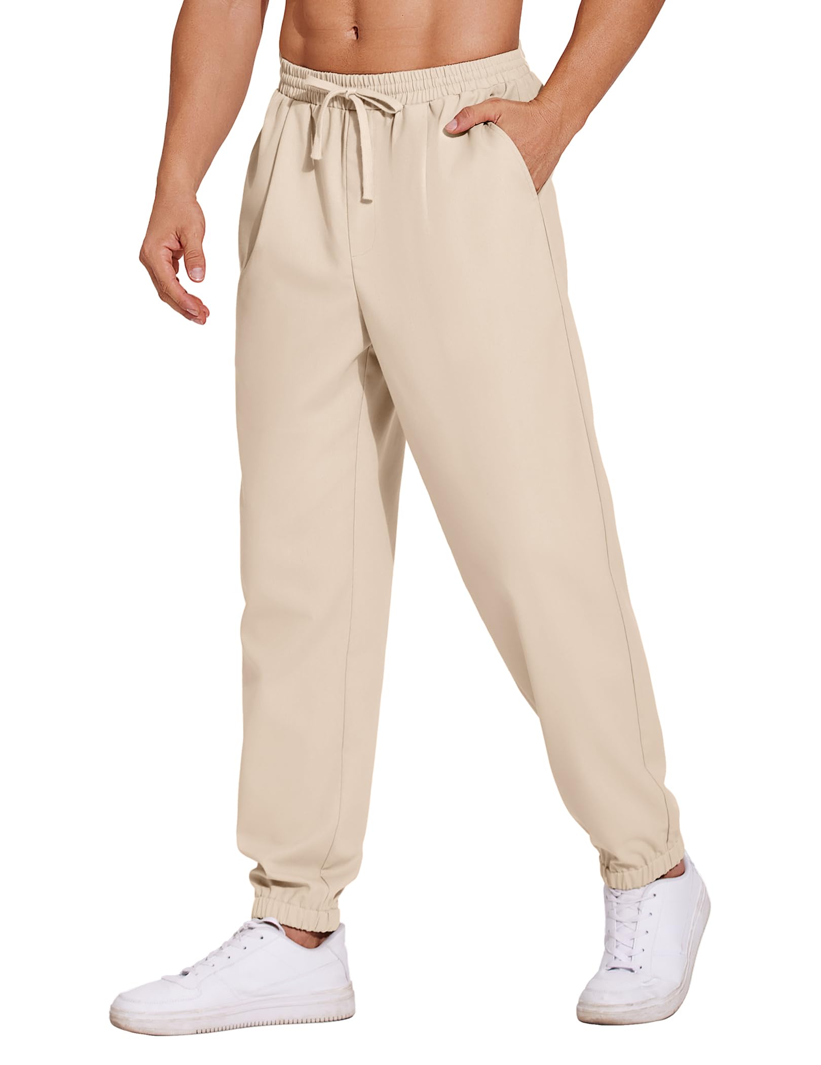 COOFANDY Men's Linen Casual Pants Lightweight Jogger Pants Elastic Waist Drawstring Yoga Beach Pants with Pockets