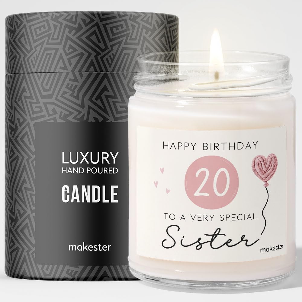20th Birthday Gifts for Sister - Luxury Soy Wax Candle - Vanilla, Jasmine, Sugared Almond - Makester — image 1