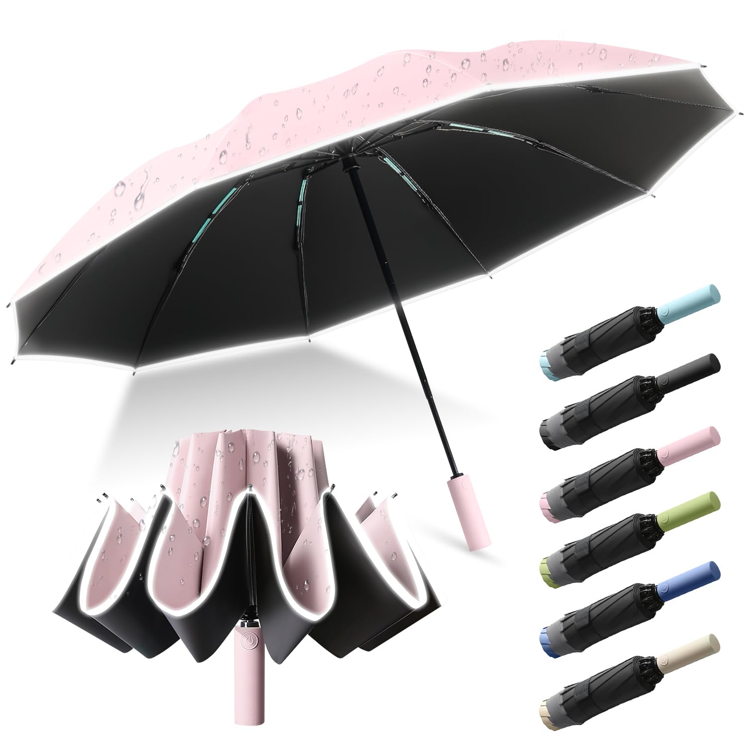 AEGTVA Paraguas Automático Con 20 Varillas,Sombrillas para Uv sol y lluvia - Rosa