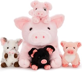 Pig Stuffed Animal with 4 Baby Piggy Toys, Pink Pig Plush Set, 16"