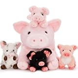 Karister 5Pcs Pig Stuffed Animal, 16 Inch Mommy Pig Plush with 4 Soft Cuddly Baby Piggy Plushies in Mother Pig's Belly, Kawaii Chirstmas Birthday Gift for Girls Boys Kids, Baby Shower Decor
