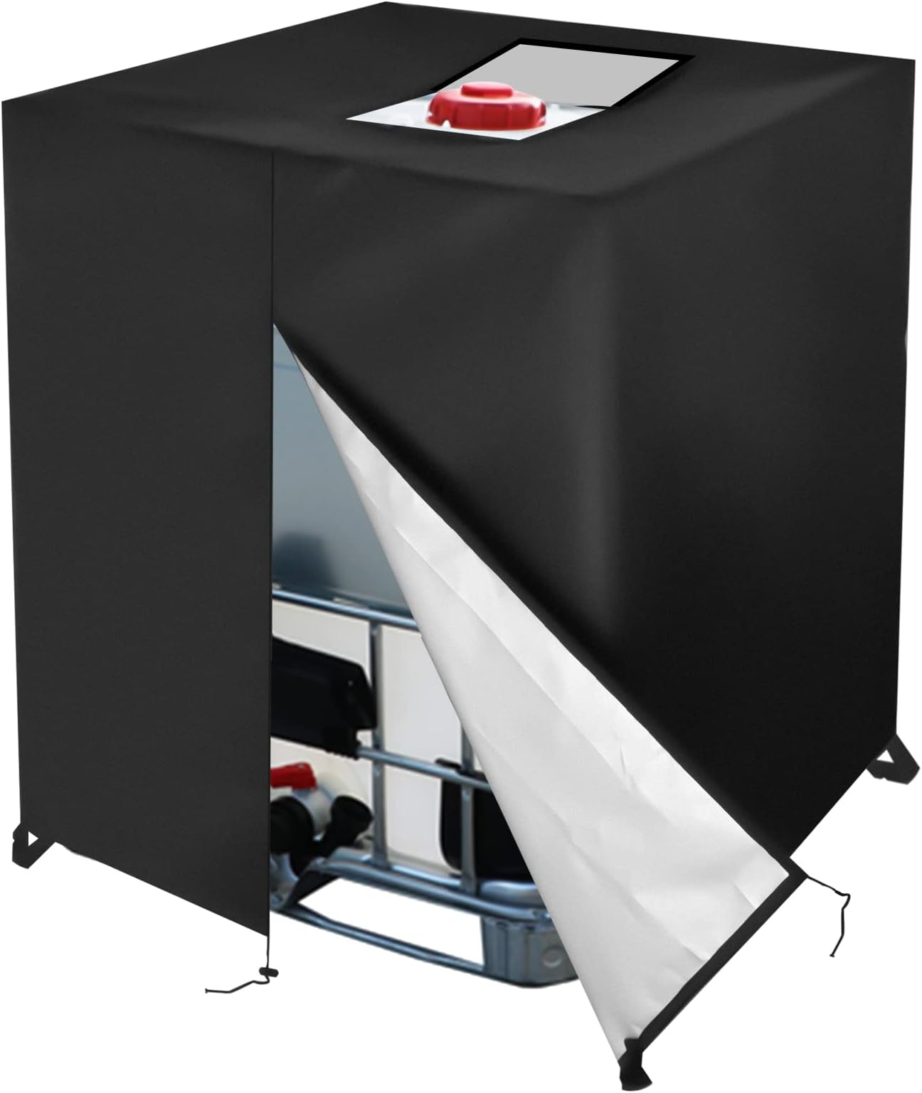 Zipper IBC Tote Cover 275 Gallon for 420D 1000L Outdoor Water Tank Protective Cover(Black)