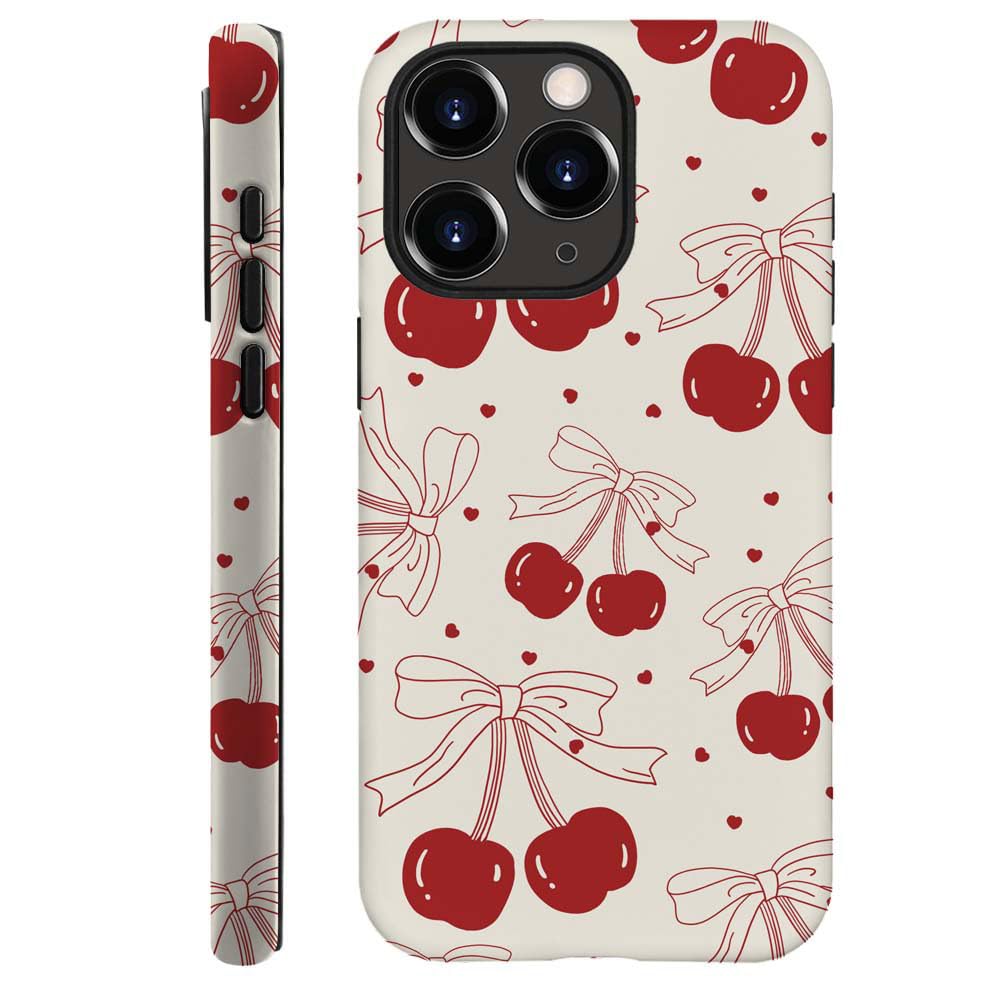 ilikediy for iPhone 11 Pro Case,HH2 Red Cherry Bows Hybrid 2 Layer Hard Shell Silicone Protective Pattern Design Case