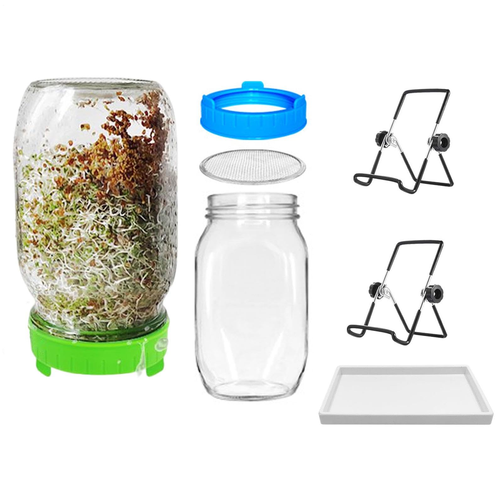 Générique Kit De Pots De Germination – Ensemble De Germoirs De en Acier | Inoxydable | Quart À Large Bouche, Couvercles Et Supports De Germination De Cuisine, Ensemble De Germoirs De, Pot FR